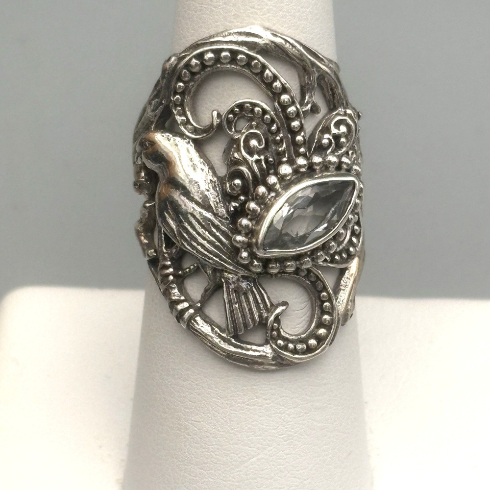 Sarda Sterling Silver Ring Bird Topaz Bali Filigree Dots Domed Size 7 Artisan